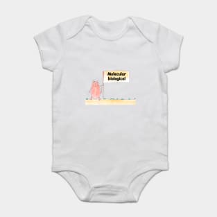 Molecular biological. Profession, work, job. Cat shows a banner with the inscription. Watercolor illustration. A gift for a professional Baby Bodysuit